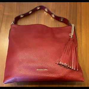 Michael Kors Dark Red Large Brooklyn Leather Shoulder / Crossbody Purse